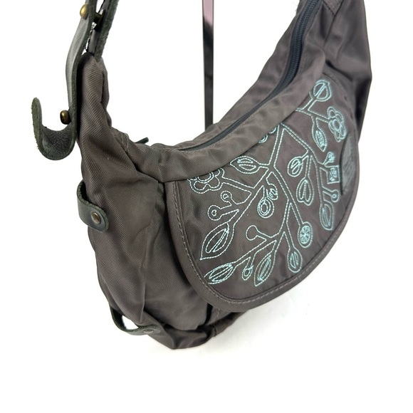 Overland Equipment Handbag Brown Gray Shoulder Bag Embroidered Floral Purse - Picture 3 of 13